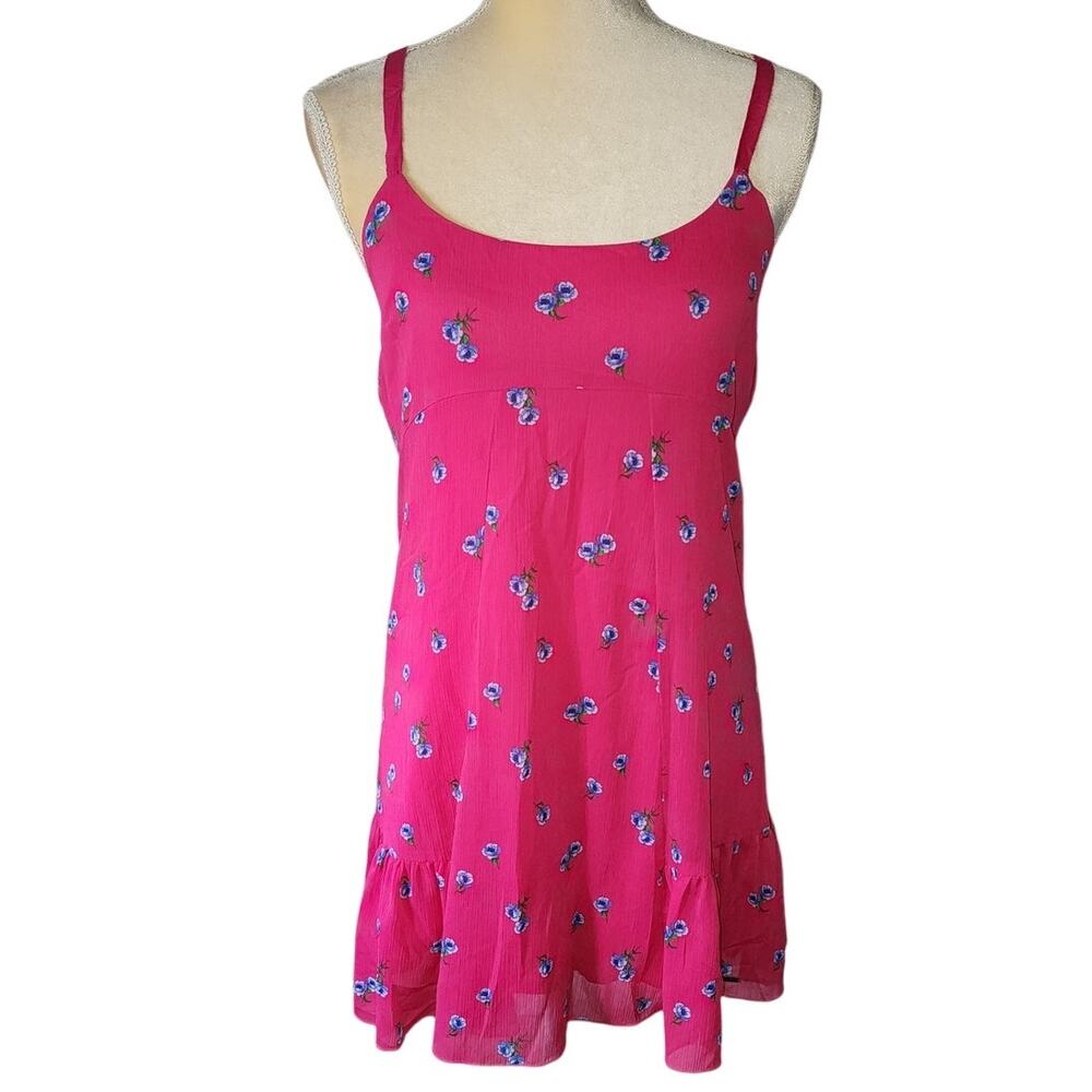 Abercrombie & Fitch Pink Blue Floral Ruffled Hem Criss Cross Straps Sundress M
